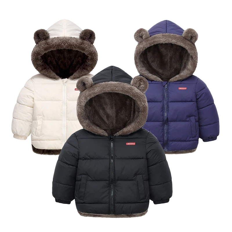 Casacos Espessos Para Crianu00e7as Outono Inverno Mais De Veludo Meninas Roupas De Algodu00e3o Com Capuz Su00f3lido Kids Outerwear